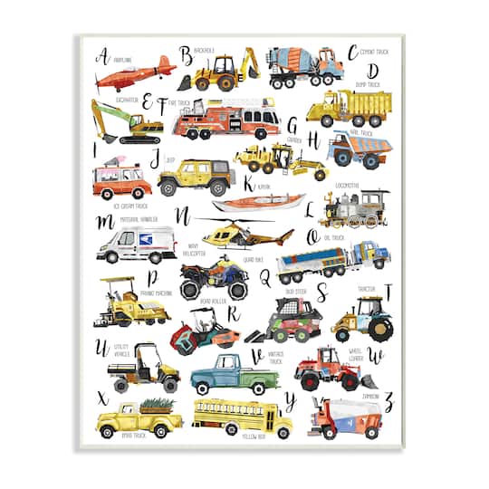 Stupell Industries ABC's of Motor Vehicles Kid's Alphabet Chart Wall Plaque